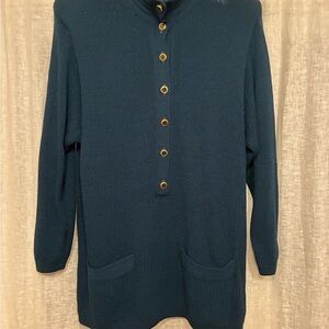 St John Teal Button-Up Long Sweater